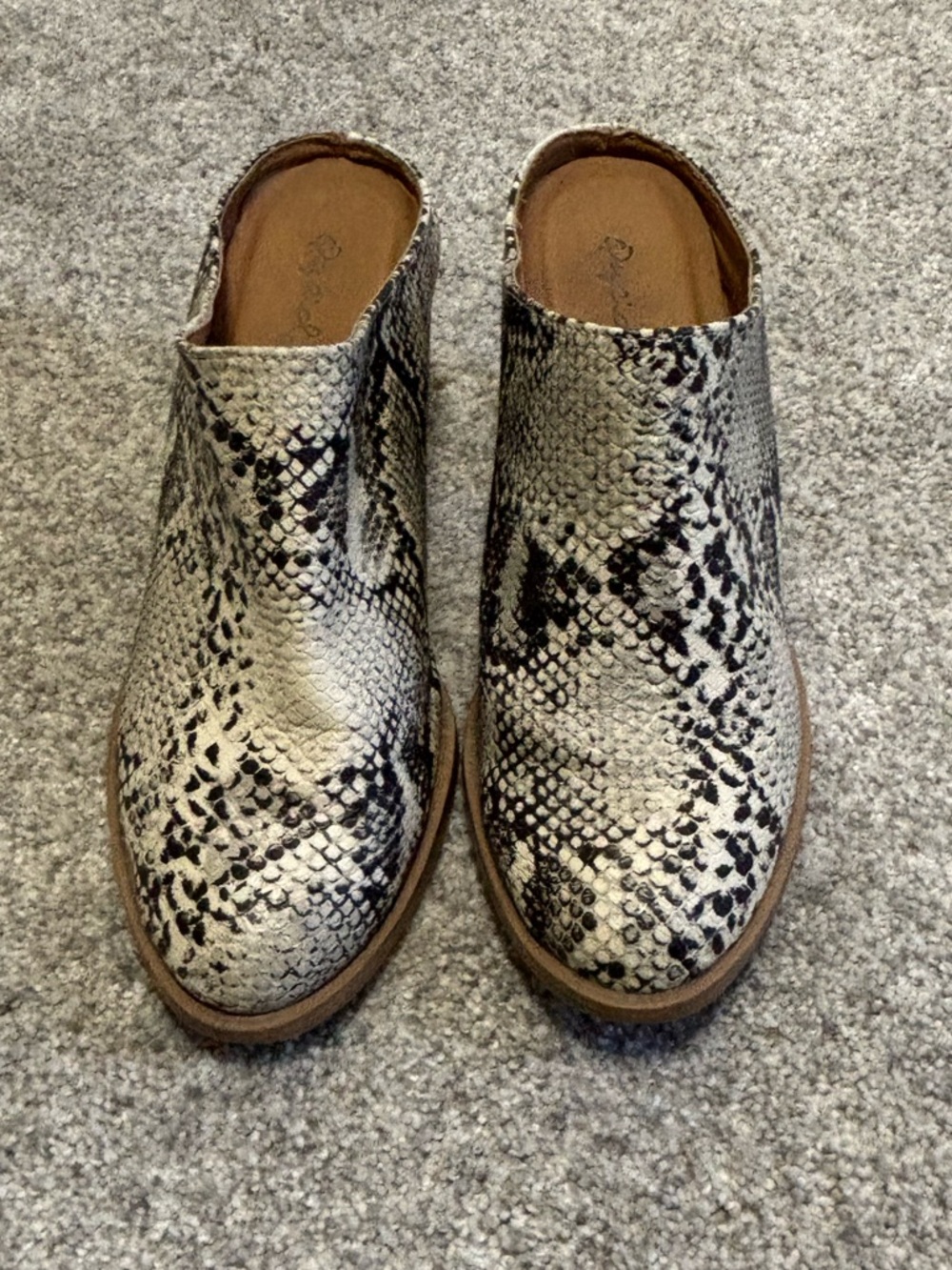 Snake Print Slip-On Mules in Black and Cream